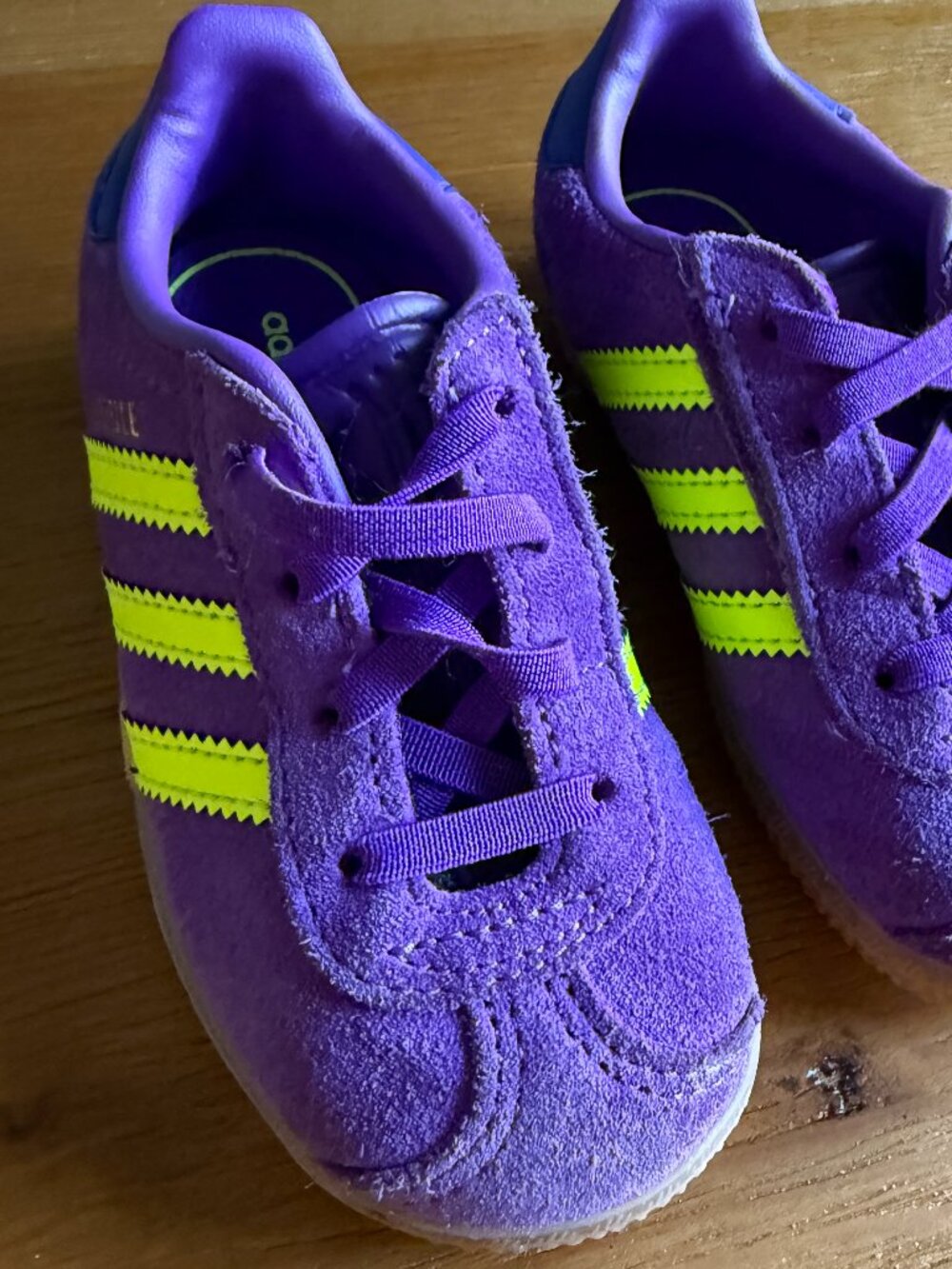 Adidas Gazelle Kids Purple Suede Neon Yellow Sneakers Size 8K